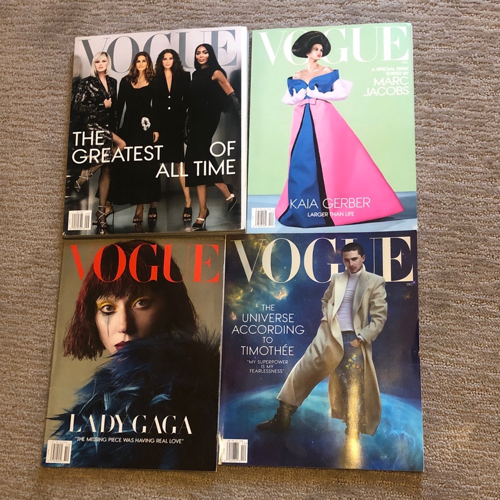 Vogue: supermodel 2023, Kaia Gerber 2024, Lady GaGa 2024, Tim Chalamet 2025